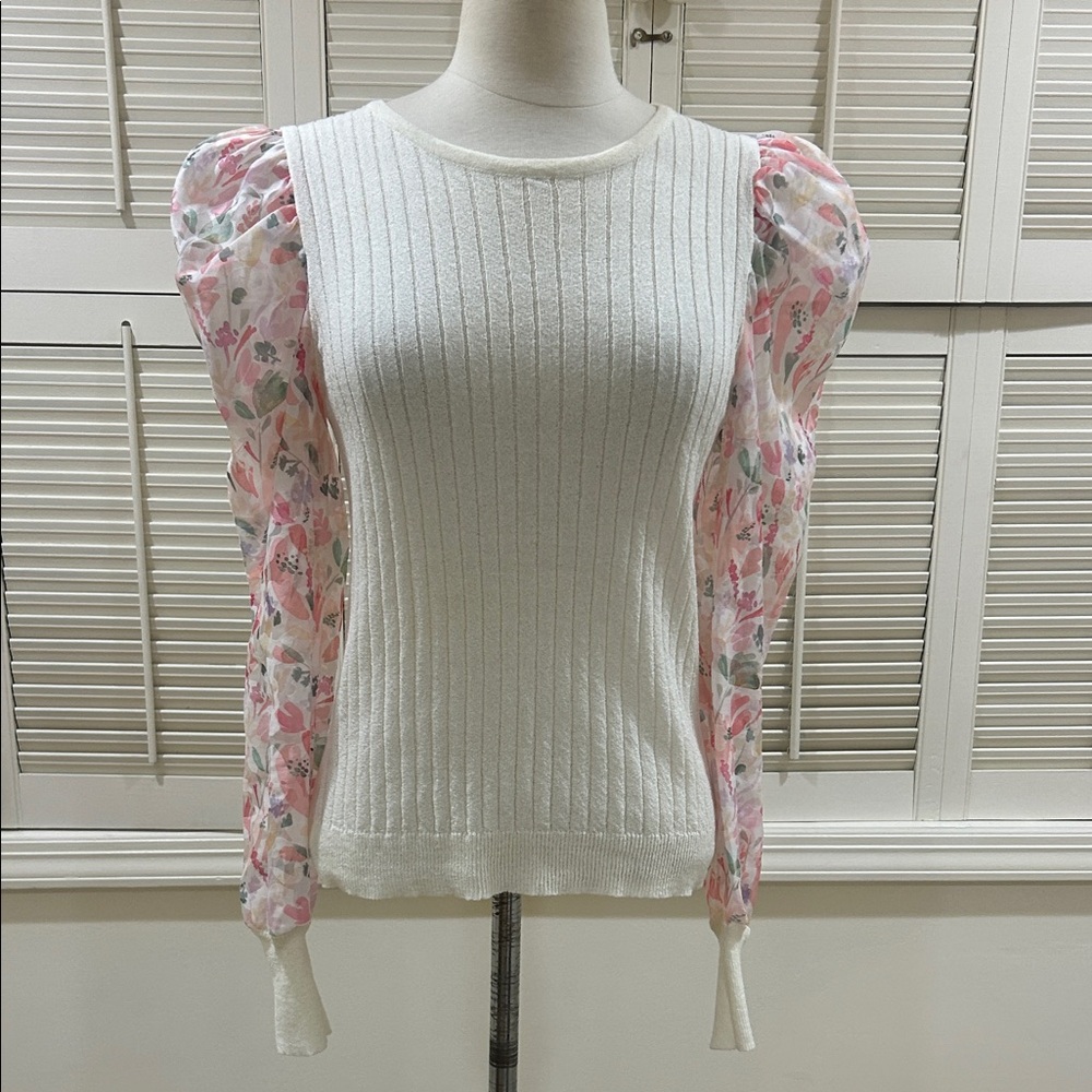 New Fate Floral Sleeve Ribbed Knit Top - Picture 3 of 9